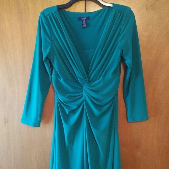 SALE! CHAPS Ralph Lauren Midi Dress, Emerald Green, 3/4 sleeves, M - Picture 1 of 7